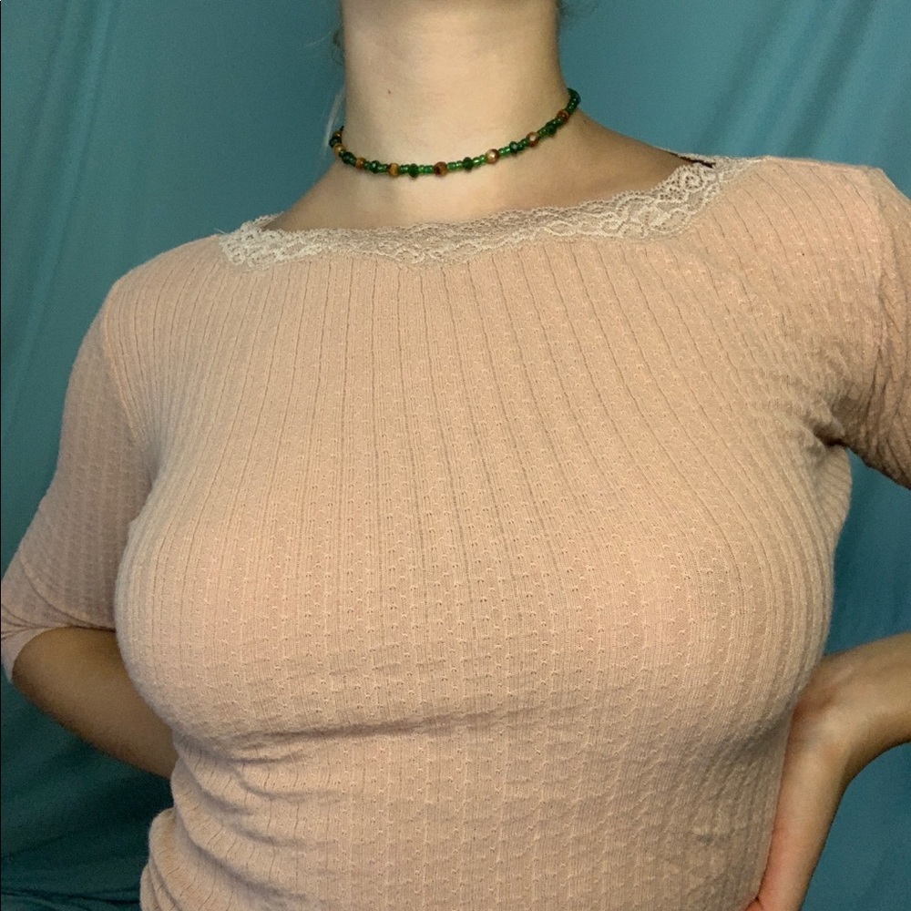 Urban outfitters light pink top lace neck